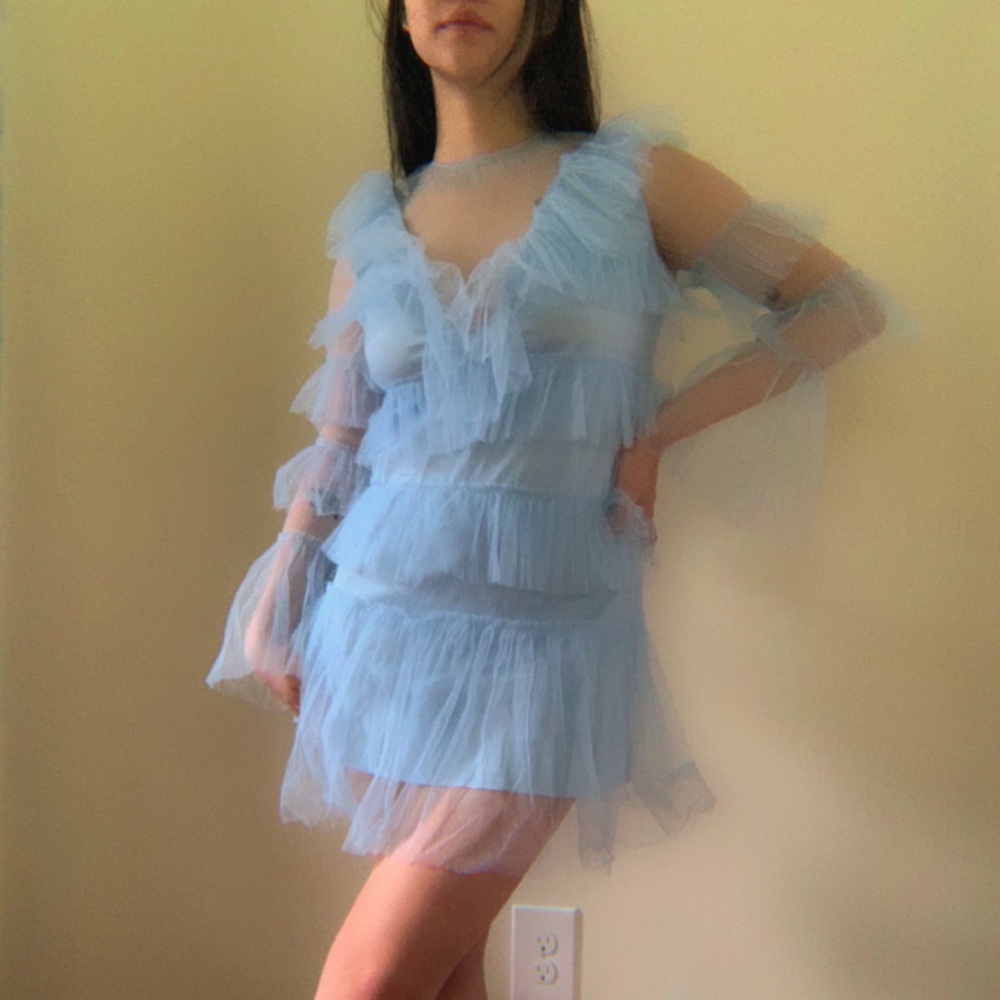‼️SOLD‼️Baby blue sheer layer ruffle mini dress